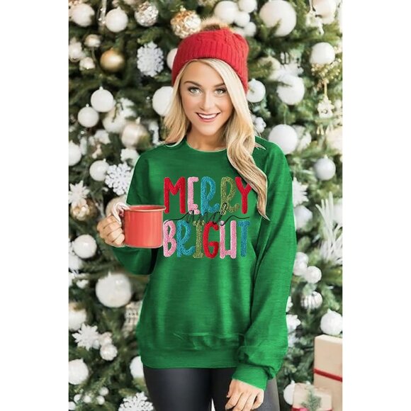 Women’s Cotton Blend Christmas Sweater Long Sleeve Cheerful Patch Top - Picture 2 of 5